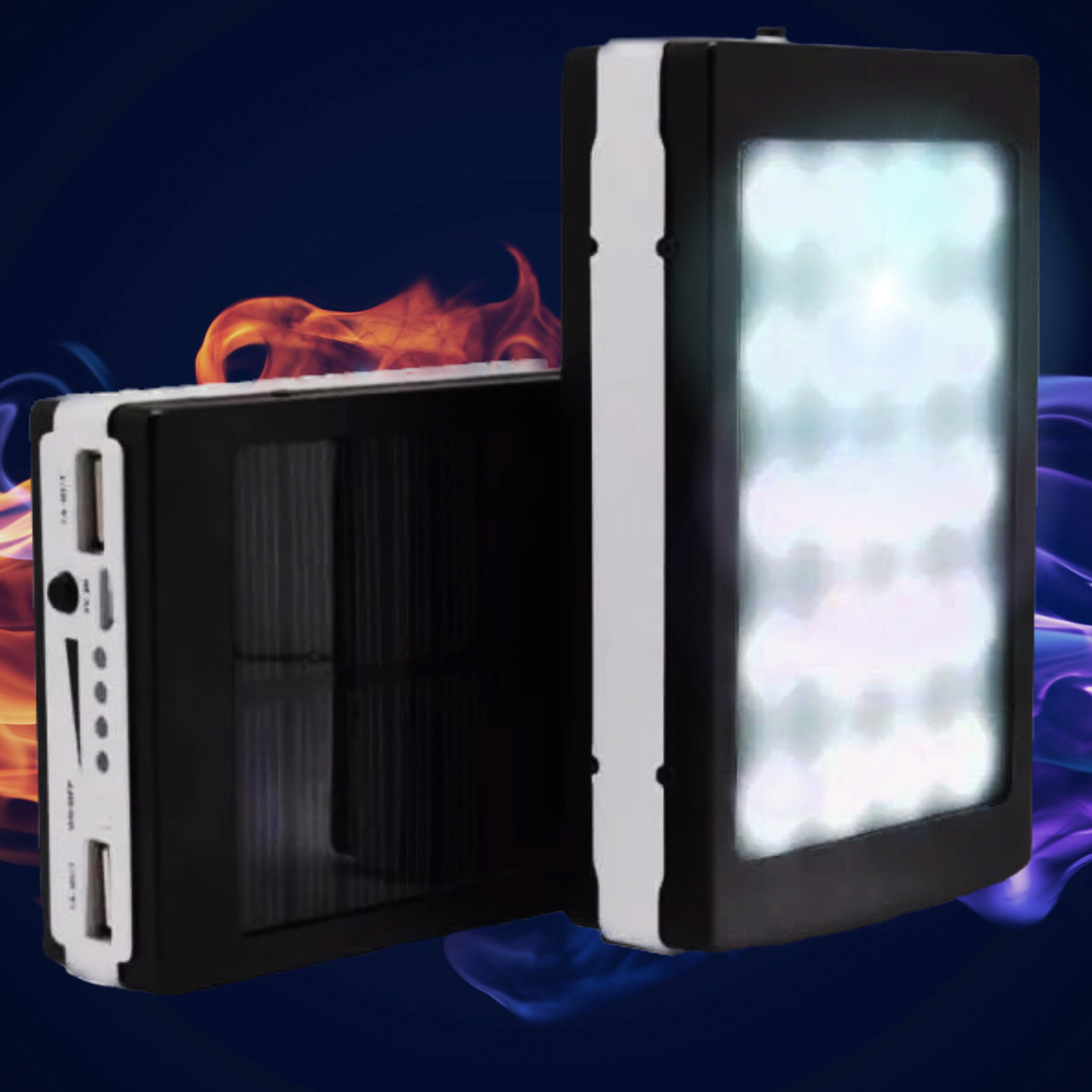 Портативна батарея Smart Power Bank 10000 12000 mAh на сонячній батареї з Led-ліхтариком чорна solar charger, фото 1