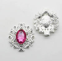 Камінь в срібній ажурній оправі 30*32 мм яскраво-рожевий