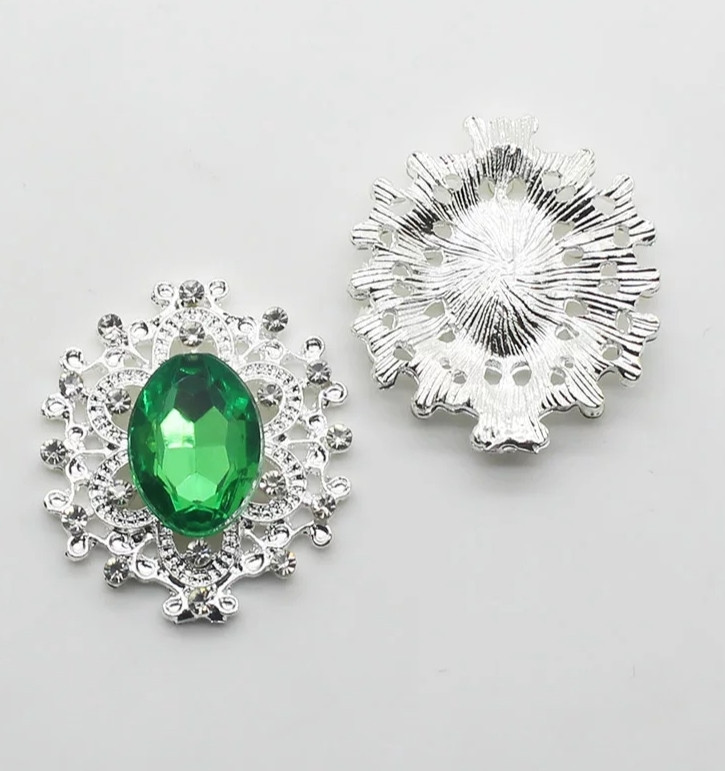 Камінь в срібній ажурній оправі 30_32 мм смарагд, фото 1