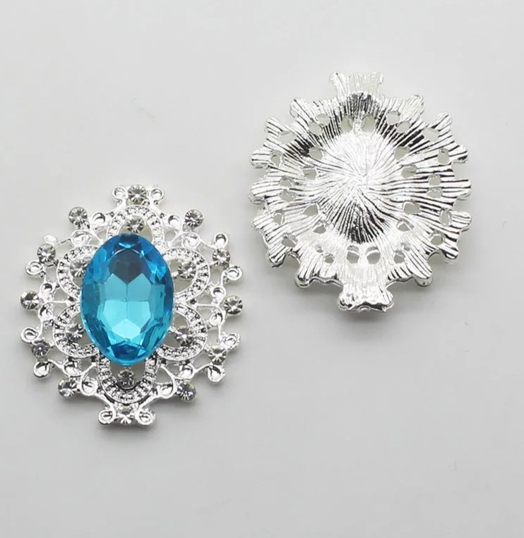 Камінь в срібній ажурній оправі 30_32 мм блакитний, фото 1