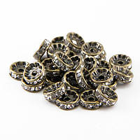 Роздільники для намистин 10 шт 10х4 мм латунь колір бронза білі стрази