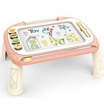 Дитячий столик з магнітною дошкою для малювання (4 штампи, довжина 30см) YL 1022 E-1 Рожевий