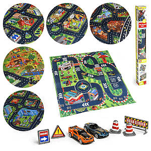 Ігровий набір (6 видів, 2 металопластикові машинки, дорожні знаки, килимок 80х70см, у коробці) SQ 80672 F