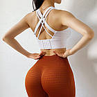 Топ спортивний білий зі зйомними чашками жіночий для фітнесу Топ-бра для спорту тренувань бігу, фото 5