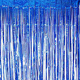 Новорічний дощик-штора з фольги мішуру 9 см х 1 м. Колір синій, фото 3