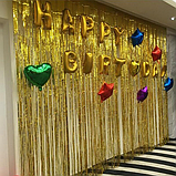 Новорічний дощик-штора з фольги мішуру 9 см х 1 м. Колір золото, фото 4