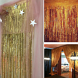 Новорічний дощик-штора з фольги мішуру 9 см х 1 м. Колір золото, фото 5