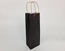 Паперовий крафт пакет з ручками під пляшку(12*35*9 )чорний(25 шт)