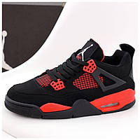 Мужские кроссовки Nike Air Jordan 4 Retro Black Red, черные кожаные кроссовки найк аир джордан 4 ретро красные