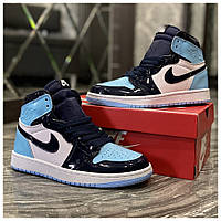 Женские кроссовки Nike Air Jordan 1 Blue Black, женские кроссовки найк аир джордан 1, кросівки Nike Air Jordan