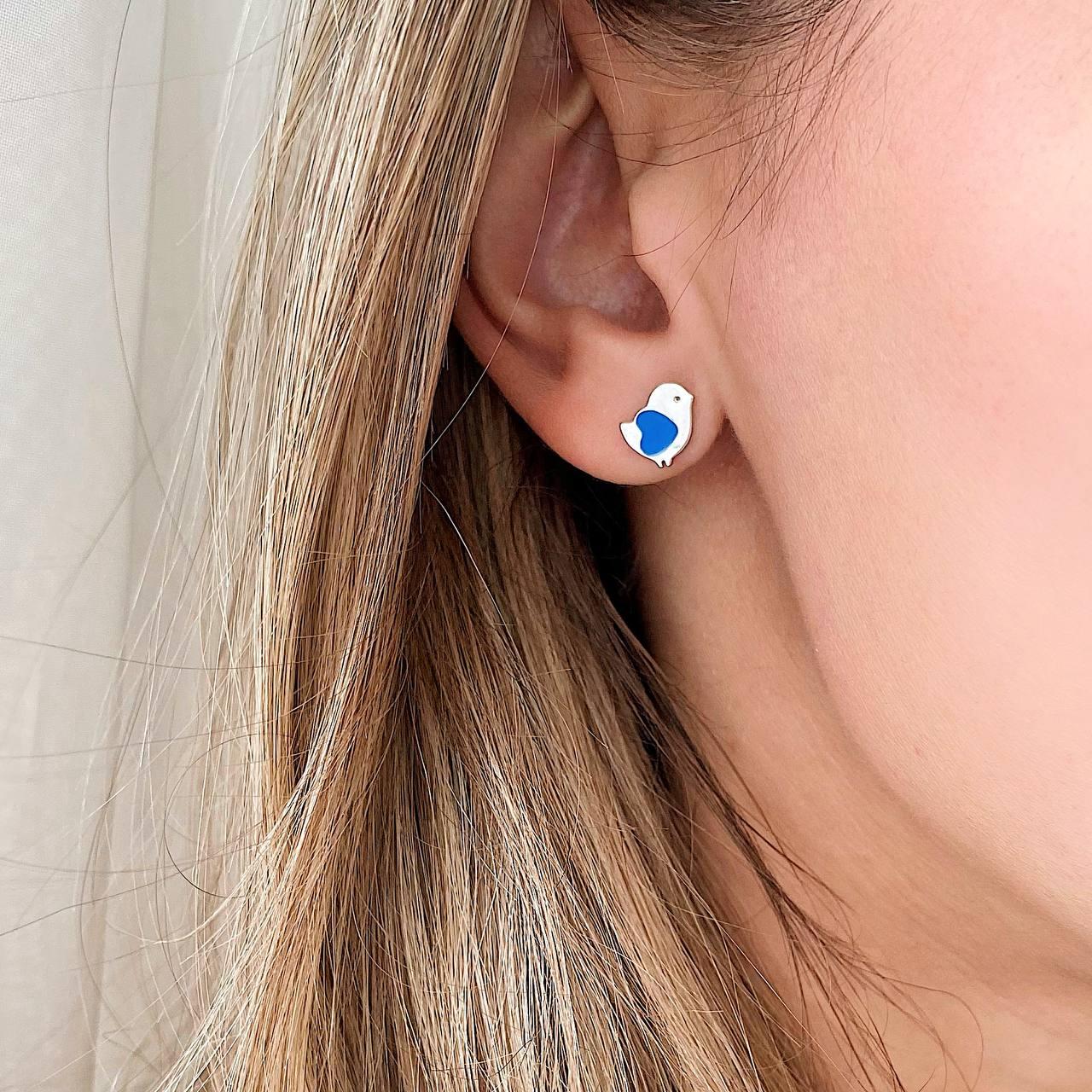 Дитячі срібні сережки Пташки, фото 1