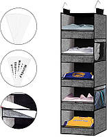 Підвісний органайзер для шафи, для зберігання одягу для дітей, 5 полиць із бічними кишенями для взуття.