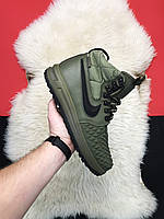 Мужские евро зимние кроссовки Nike Lunar Force 1 Duckboot 17 Green зеленые кожаные хаки найк лунар форс дакбут