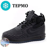 Мужские евро зимние кроссовки Nike Lunar Force 1 Duckboot '17 Black черные кожаные найк лунар форс дакбут LF 1