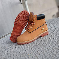 41 р Мужские ботинки в стиле Timberland CAMEL с темным манжетом EST 1973 кожаные c натуральным мехом ЗИМА 41 -27 см