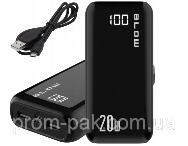 Зовнішній акумулятор Power Bank Blow 30000mAh 20 W 2xUSB USB-C QC 3.0 Чорний