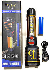 Ліхтар ручний акумуляторний Т59S USB зарядка + СОВ акумулятор 18650 Чорний із золотим
