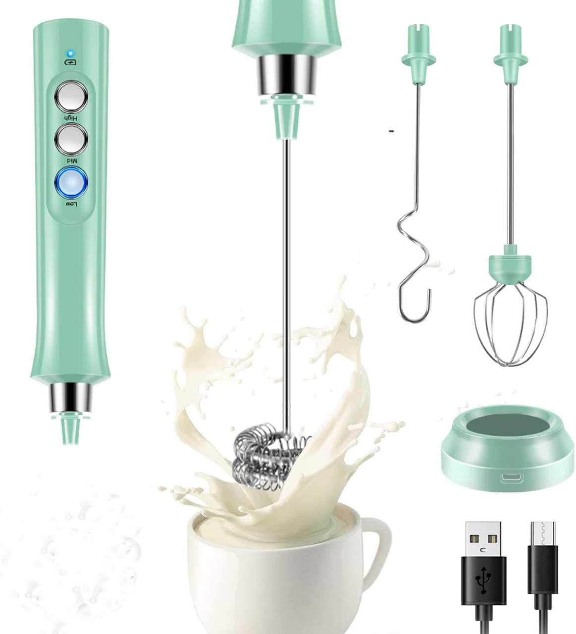 Електричний спінювач молока Milk Frother 3 в 1 капучинатор із зарядною базою Оливковий