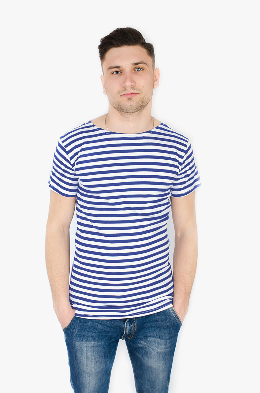 Футболка тільник Розмір 42 Блакитна/волошкова смужка 100% бавовна Одеські тільняшки, фото 1