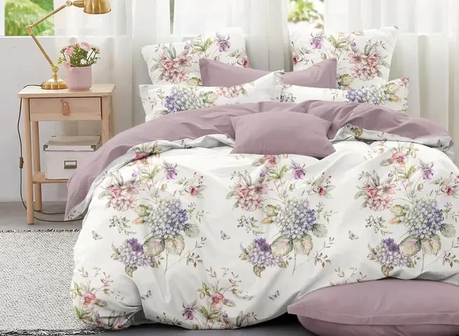 Євро комплект постільної білизни Ранфорс бавовна 200х220 (20079) Двоколірна постільна білизна, фото 1