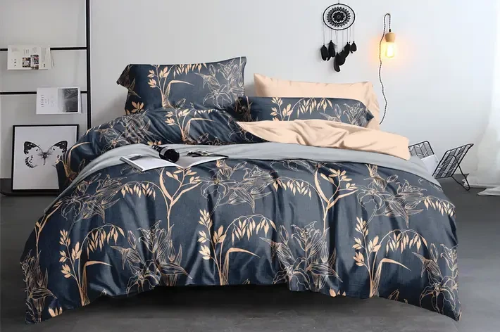 Постільний комплект двоспальний 180х220 Ранфорс бавовна (16041) Молодіжна постільна білизна двоколірна, фото 1