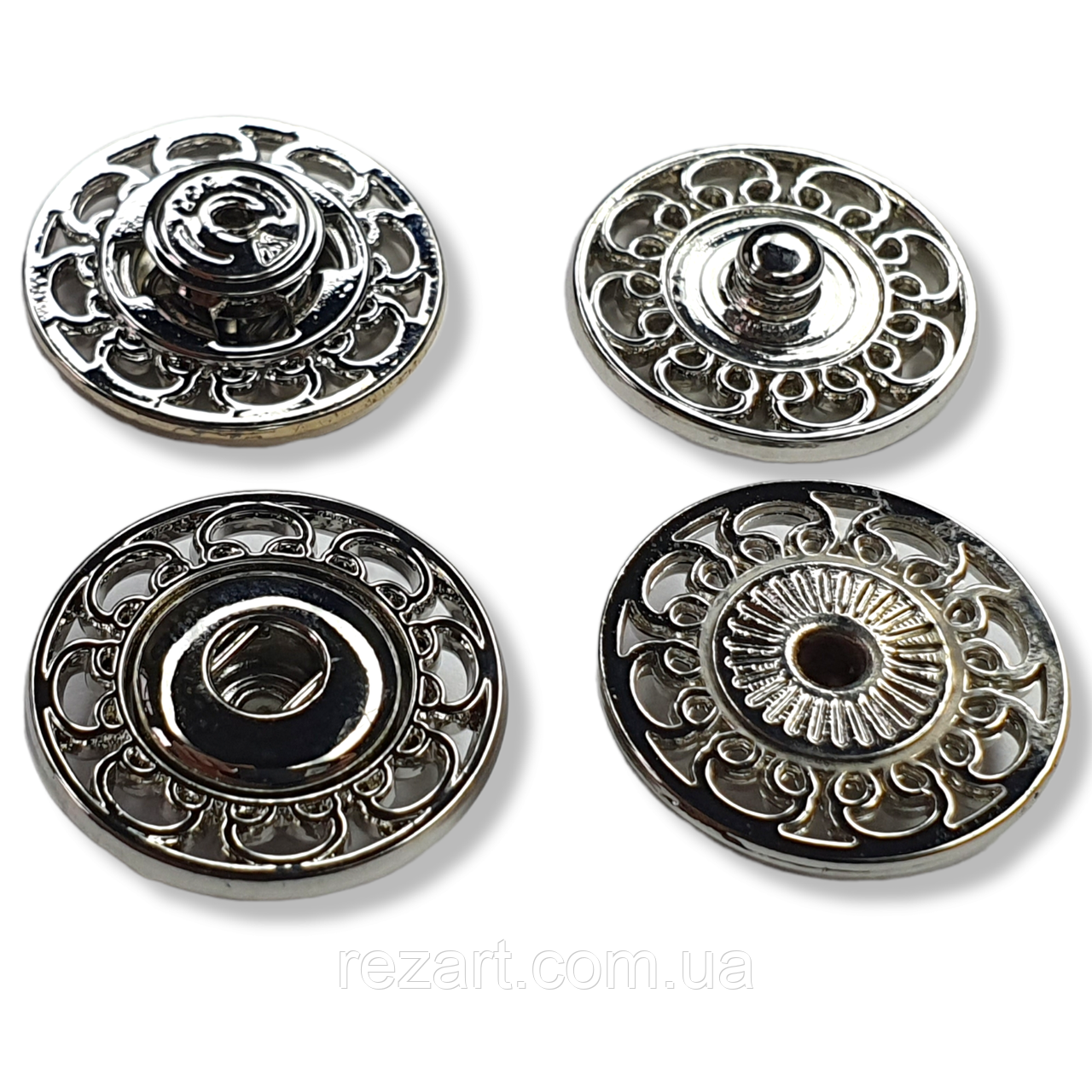 Кнопка пришита 19 мм. колір нікель (10 шт. паковання) декоративна, неіржавка (Туреччина) ажурна