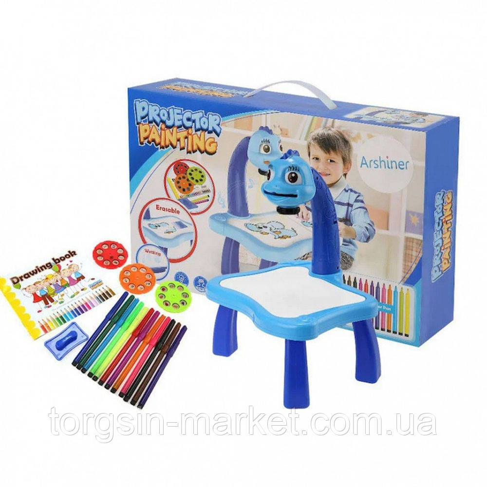 Стіл проектор дитячий для малювання з підсвічуванням Синій,24 слайда,TGM