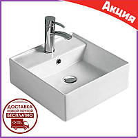 Умивальник 40*40 см накладний квадратний Volle 13-01M-102 матовий з отвором під змішувач