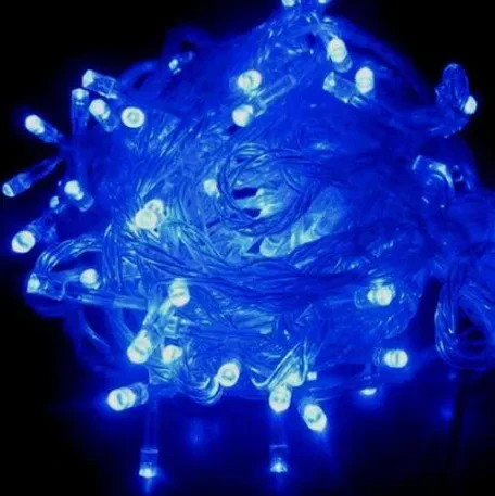 Новорічна блакитна світлодіодна гірлянда нитка 100 LED 10 метрів декоративна на батарейках