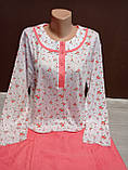 Піжама жіноча Туреччина  батал 48-52 розміри бавовна Квіти довгий рукав і штани малина рожева персик, фото 3