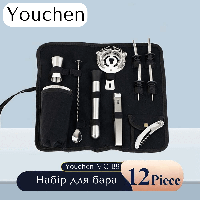 Набор для бара 12 предметов в чехле, Барный набор Шейкер, Ложка, Щипцы, Мадлер, Стрейнер