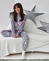 Жіноча тепла махрова піжама сіра-сердечки