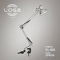 Лампа настольная серебристая, на струбцине "Серебро" Е27 (ТМ LOGA ® Light)