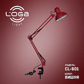 Лампа настільна бордова на струбцині "Вишня" Е27 (ТМ LOGA ® Light)