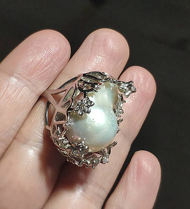 Срібне кільце з барильними перлами, фото 2