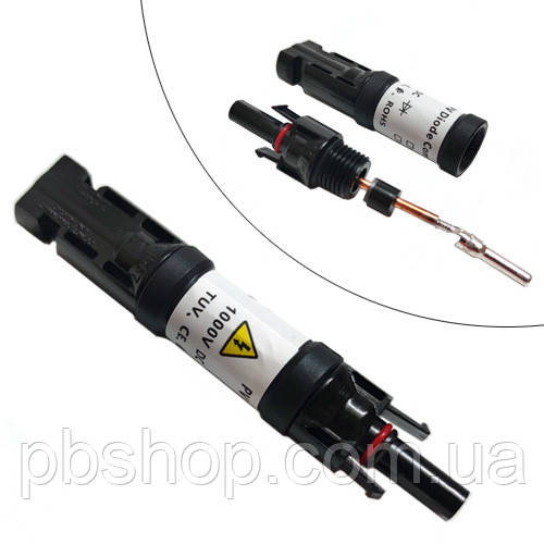 Блокуючий діод з роз'ємами MC4 1000В 30А для сонячних панелей, 4мм, IP67, фото 1