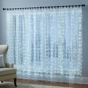 Гірлянда Штора Водоспад, від мережі, 3х2м, 320LED, Біле світло / Світлодіодна гірлянда новорічна
