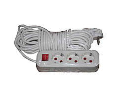 Подовжувач із заземленням 3 гнізда кнопка 10м ТМ RLFR