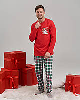 Мужская пижама с брюками Family Look Снеговик, Красный, 2XL