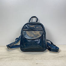 Шкіряний невеликий рюкзак з клапаном на одне відділення С05-КТ-2894 Синій