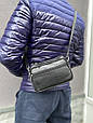 Шкіряна чоловіча сумка барсетка на широкому текстильному ремінці С05-КТ-4022 Чорна, фото 2