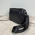 Шкіряна чоловіча сумка барсетка на широкому текстильному ремінці С05-КТ-4022 Чорна, фото 4