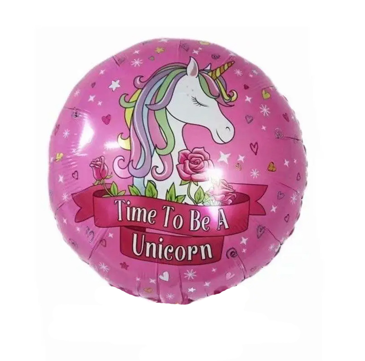 Фольгована кулька круг "Time to be a Unicorn" рожева 18"(45см) 1шт.