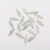 Набір підвісок металевих 80шт, шарми шармики, Пір'я, срібло