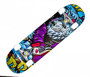 Скейт дитячий скейтборд дерев'яний "Wolf" з принтом арт.9814