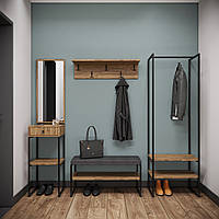 Передпокій морозива комплект метал чорний оксамит ДСП Дуб античний, сидіння екошкіра чорна (Метал-Дизайн ТМ)