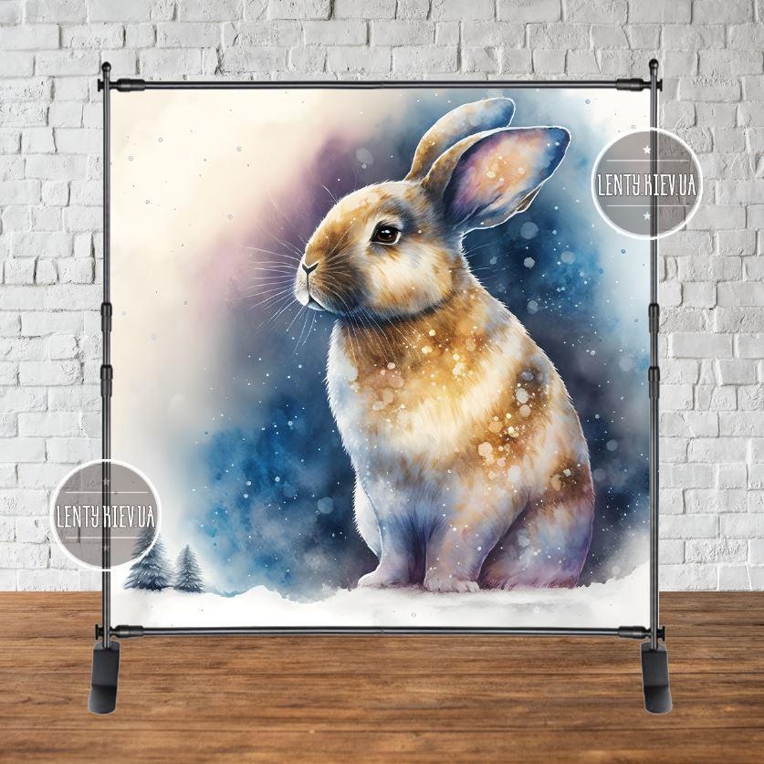 Банер новорічний "Зайка/ кролик". Символ 2023 року" блакитний фон 2х2м (фотозона) (без каркаса)