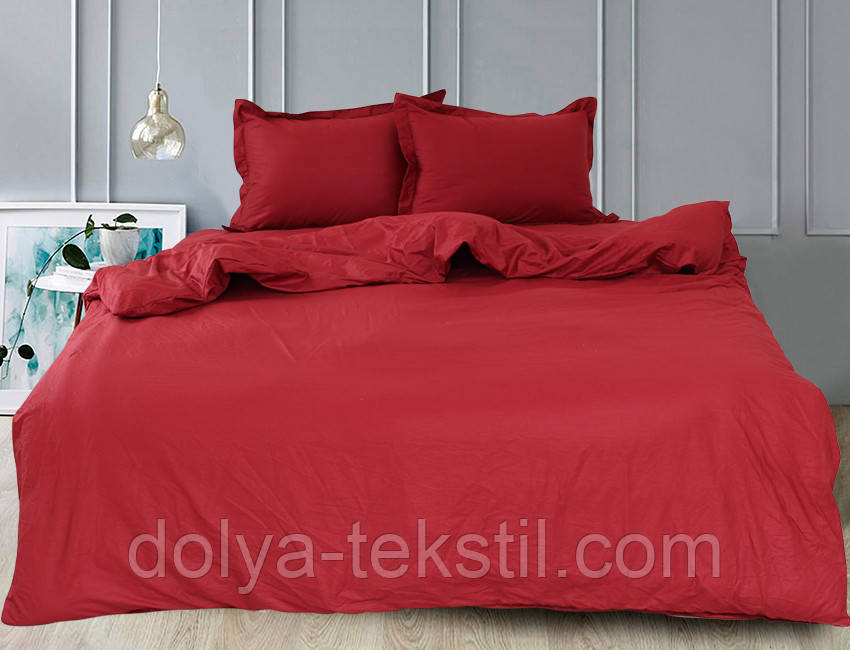 Сатин ЄВРО комплект постільної білизни ТМ TAG Bordo, фото 1