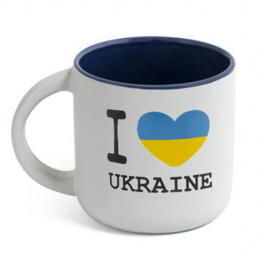 Чашка з принтом "I LOVE UKRAINE" 350 мл синя, фото 1