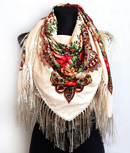 Українська народна хустка Ганна 120х120 см молочно-бежевий